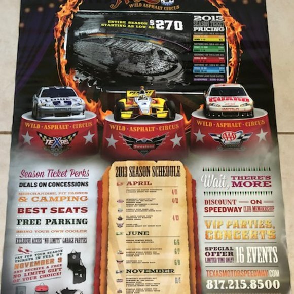 "Texas Motor Speedway No Limits Wild Asphalt Circus Double-Sided Poster 2013 - A - Picture 9 of 10